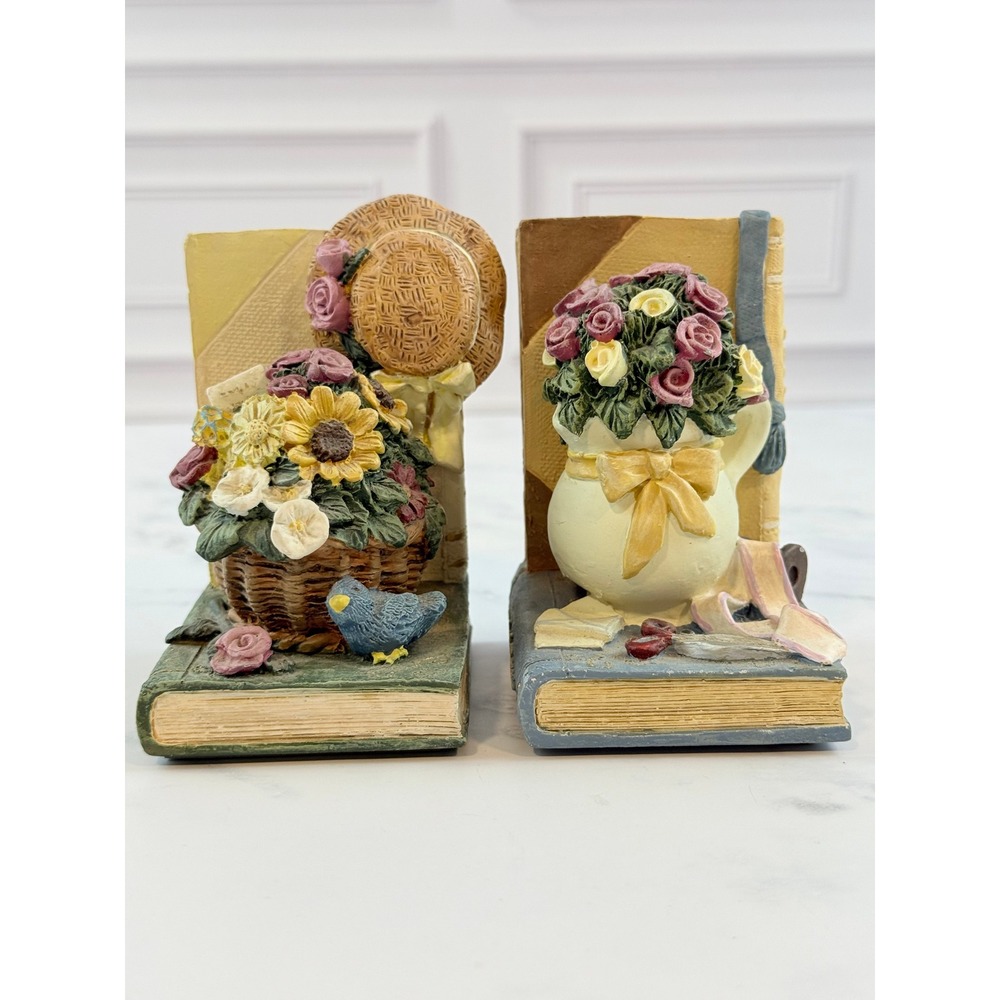 VTG 1997 RARE Flower Bouquets Mini Bookends FIGI Graphics Flower Pots 4in